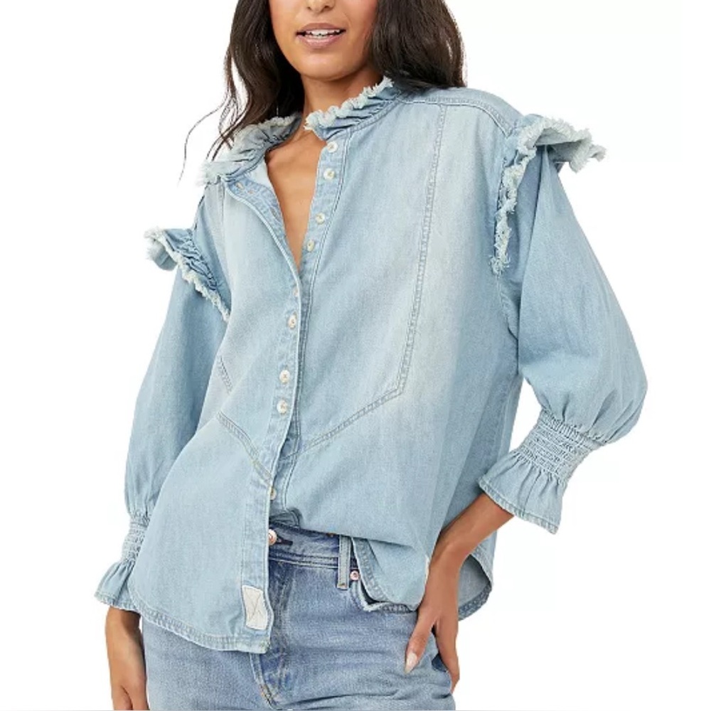 We The Free Louise Denim Button-Up Shirt